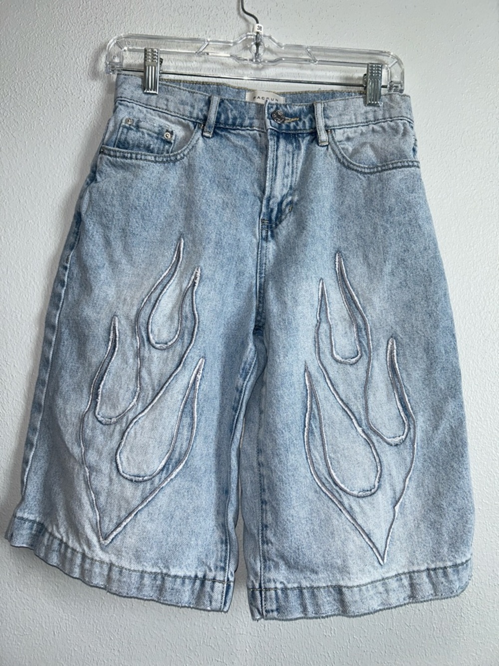 PacSun Light Indigo Flame Extreme  Denim Jorts Size 24